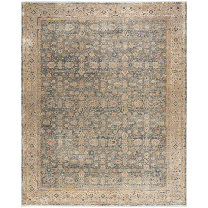 Bungalow Rose Twayne Ivory Blue Vintage Indoor Rug, Rectangle 9'10" x 12'6"