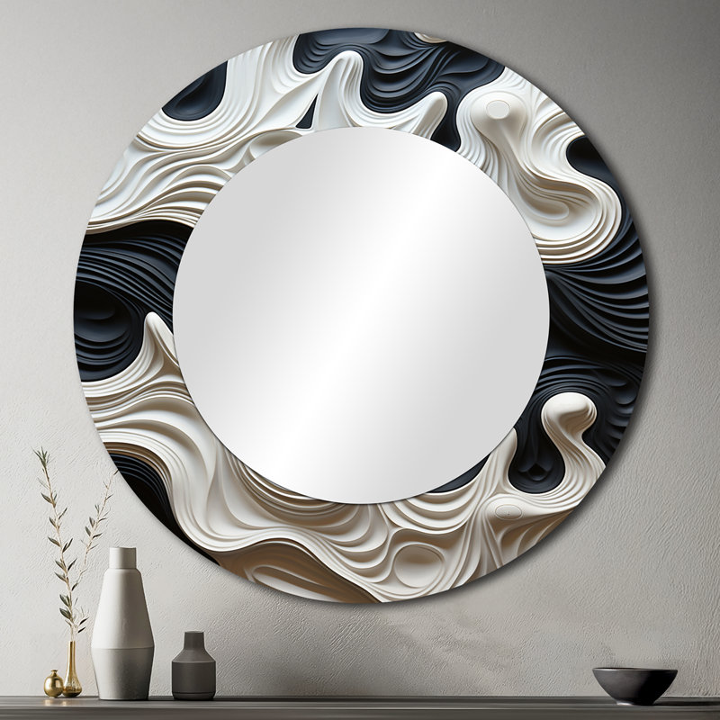 Miroir mural décoratif noir et blanc Opt Art, 29 po x 29 po, Rond