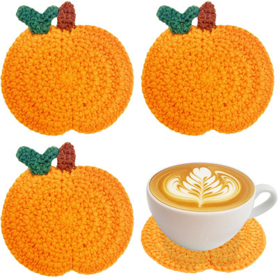 Ensemble de sous-verres d'automne en citrouille au crochet, lot de 4 sous-verres tricotés à la main, décoration de table de l'Action de grâce d'automne