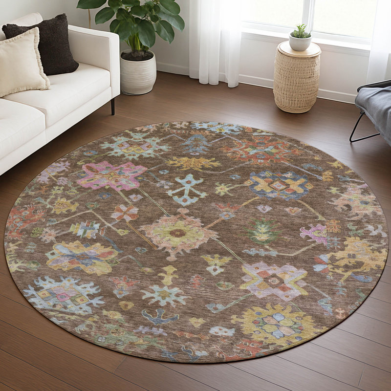Machine Washable Indoor/Outdoor Leavittsburg ACN2234 Global Rug, Round 8'