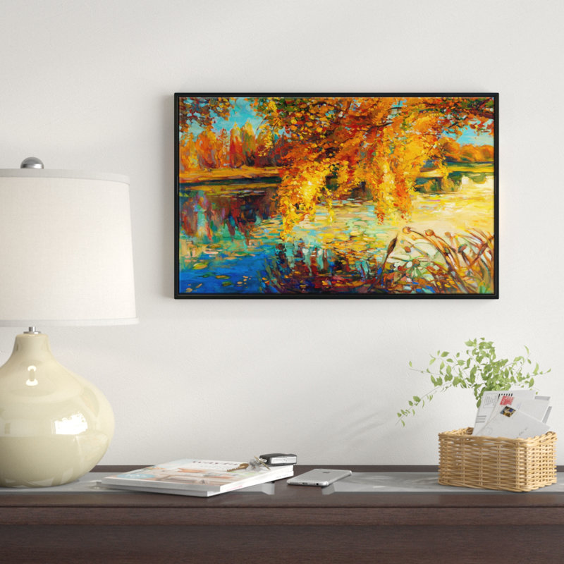 «Autumn Forest and Sky», reproduction de peinture à l'huile sur toile tendue encadrée, H 16 po x l 32 po x P 1 po
