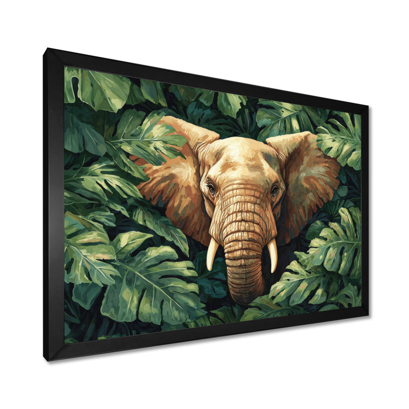 Art mural sur toile, "Guidi Elephant Head In The Jungle II", H 12 po x l 20 po, Reproduction encadrée d'une seule photo, Noir