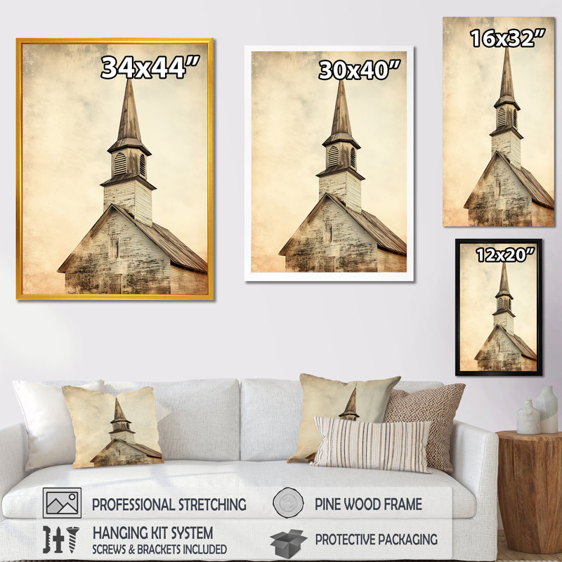 «Church Spire Faith», art mural rétro, Cadre flottant noir, H 32 po x l 16 po x P 1 po