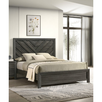 Rustic Gray Finish Geometric Pattern Queen Bed For Bedroom Frame With Finish, And Contemporary Decor