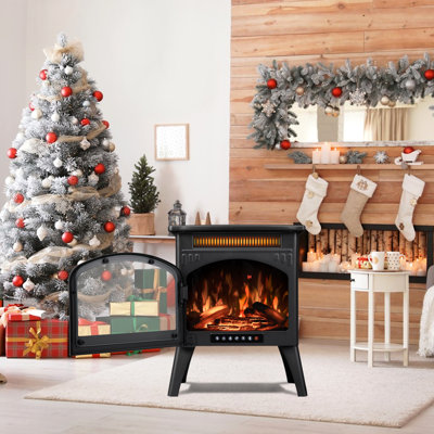  17" Cathedral Electric Fireplace With Remote, 1500W Stove With Realistic Dancing Log Flames, 4 Colors, , Overheat Protection, For Living Room, Bedroom