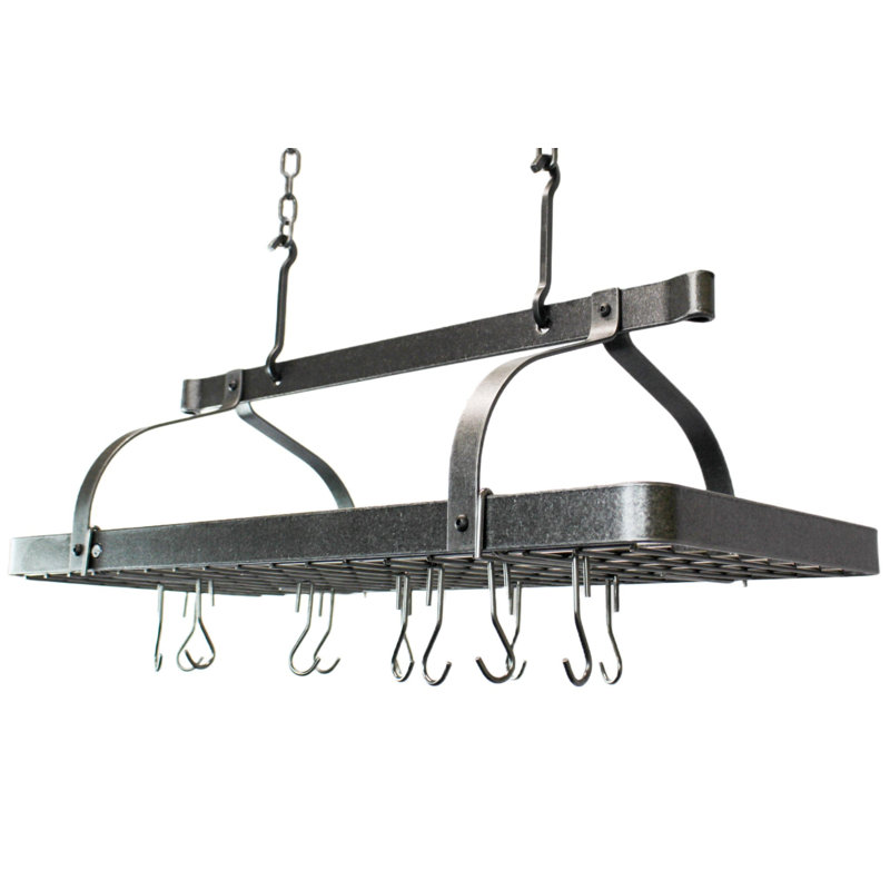 Grande Cuisine Rectangle Ceiling Rack Hammered Steel, 20.5" H x 36" W x 16" D