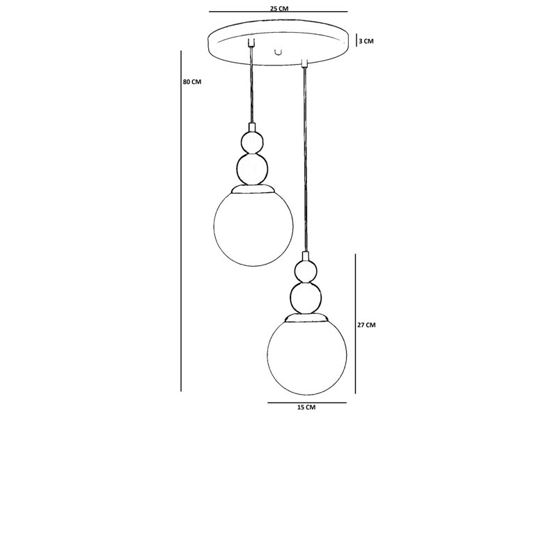 Lustre en métal élégant avec capuchon en verre, hauteur réglable 31,5 po | Plaque de base de 9,8 po | 2 x douilles E27 (40 W maximum) | Conception élégante en noir et blanc, pour le salon et la salle à manger, éclairage moderne et fonctionnel