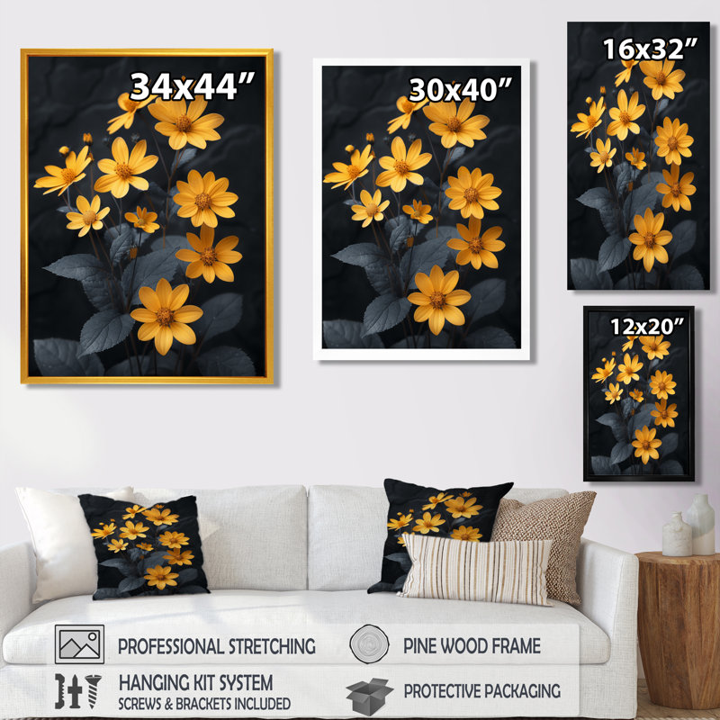 Parfum jaune marguerite noire parfumée I - décoration murale marguerite, Toile encadrée noire simple
