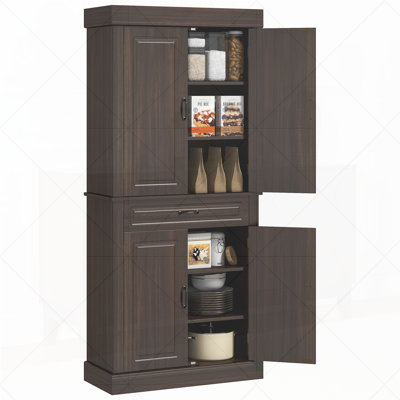 71" Freestanding Kitchen Pantry with 4 Doors, and 2 Large Cabinets, Tall Storage Cabinet with Wide Drawer for Dining Room, Coffee by Lark Manor