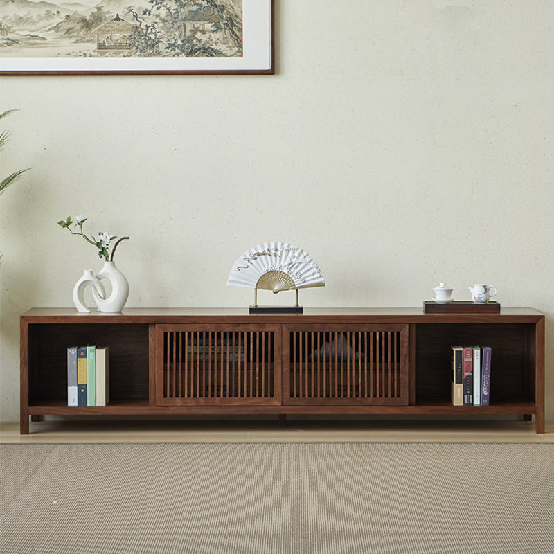 Meuble télé avec porte en grille noire, 86.61"
