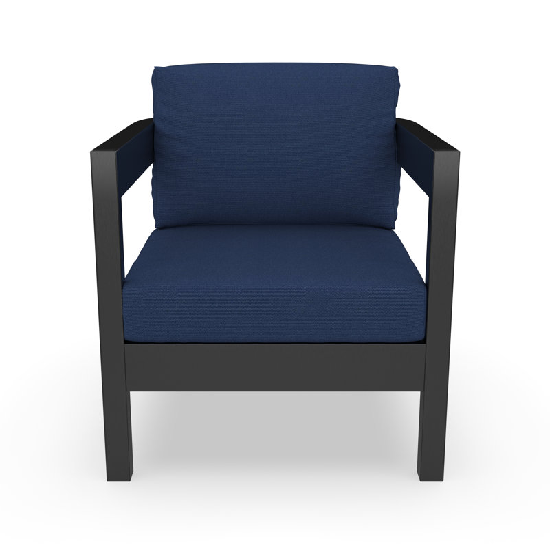 Fauteuil club d'extérieur gris foncé en aluminium avec dossier moderne et coussins Sunbrella, Tissu marine Sunbrella