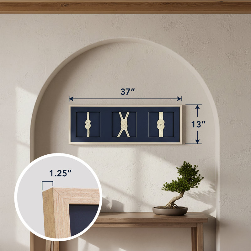 Framed Nautical Rope Shadow Box Wall Art 37" x 13" - Coastal Beach Decor with 3D Sailor Knot Design for Living Room, Bathroom, Bedroom or Beach House