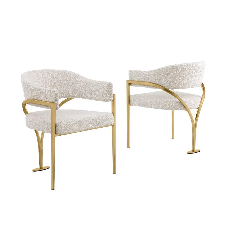 Chaises d'appoint en tissu Tripod Boucle avec structure en chrome brossé, Crème, Or brossé