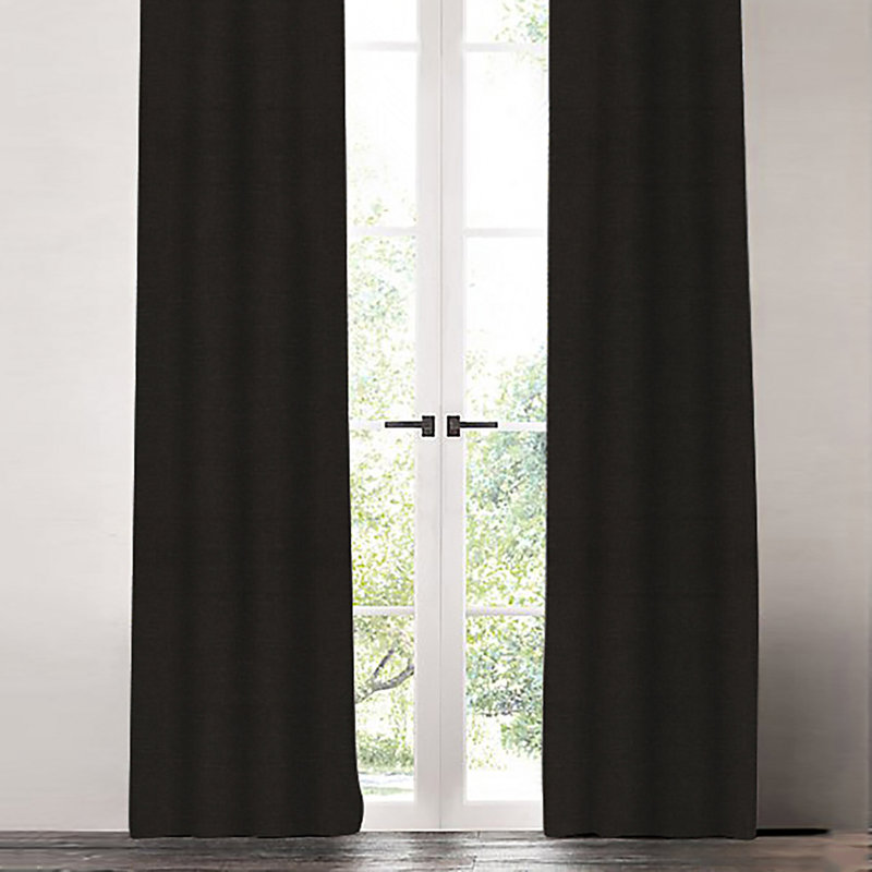 Solid Linen Room Darkening Curtains / Drapes Single Panel, 50" W x 108" L, Black