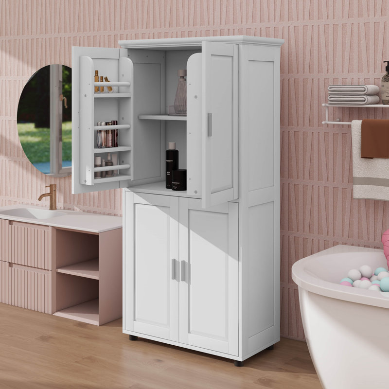 Organisateur de salle de bain haut avec 4 portes et tablette personnalisable