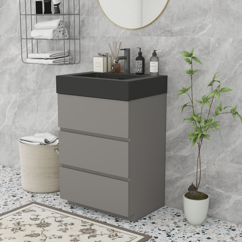 Meuble-lavabo moderne autoportant, Noir, noir, noir, noir, Gris