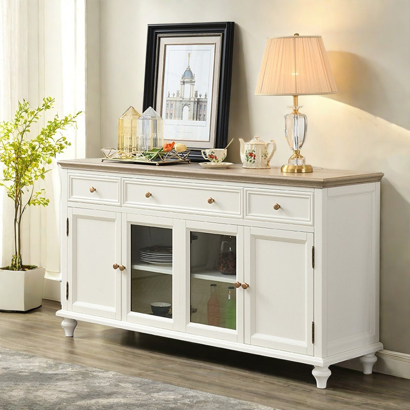 Modern Simple Four-door White Solid Wood Sideboard