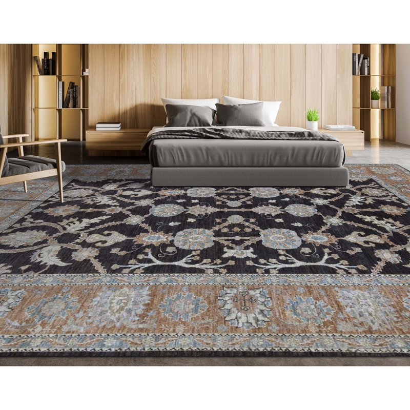 Tapis brun et doré de haute qualité noué à la main Ziegler