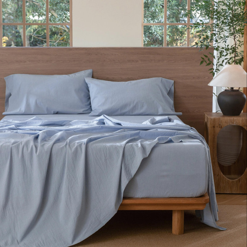 Ensemble de draps MooMee, Ensemble de draps pour très grand lit avec 2 taie, Bleu bleuet