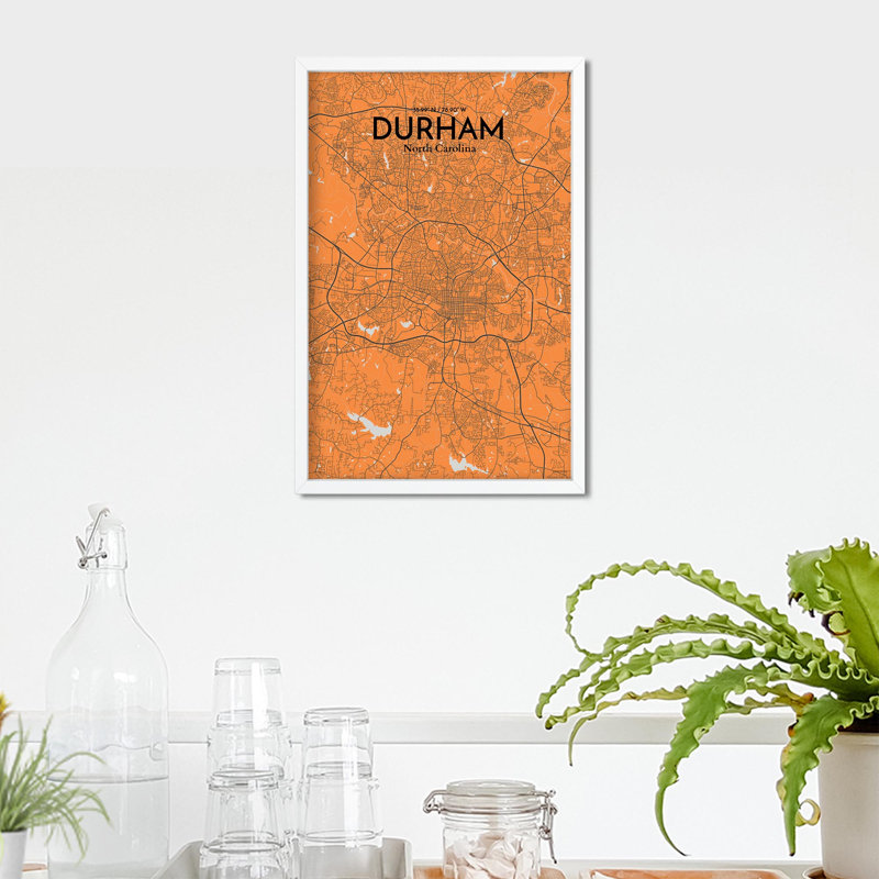 Durham City Map, impression, H 17 po x l 11 po, Orange et gris