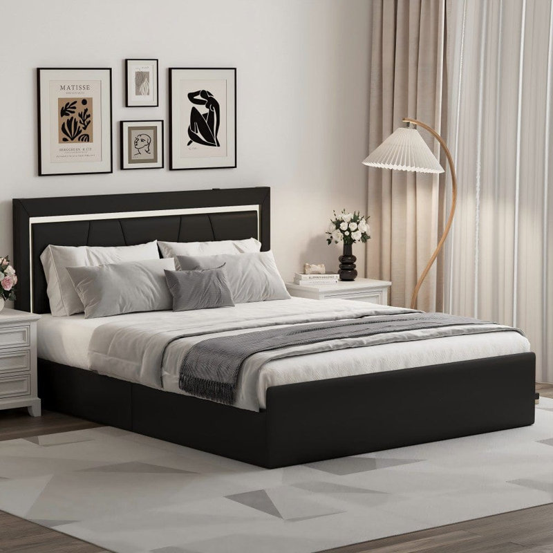 RINA Upholstered Storage Bed, Single (3'), Black