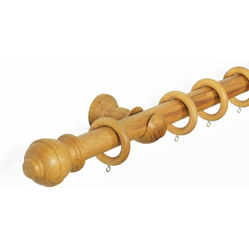 Desirai 33 mm Fixed Length Premium Quality Wooden Curtain Poles With Rubber Wooden Finials, 120cm H x 3.3cm W x 3.3cm D