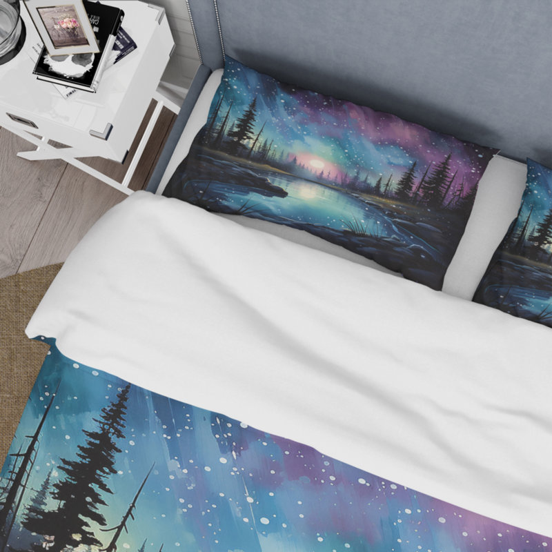 Aurora Borealis Twin Duvet Cover Set with Sham
