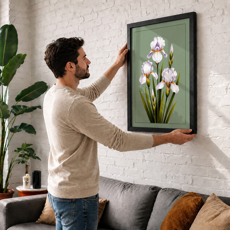 Ruffled Iris Study Botanical - Framed Print, A1 - 84.1 x 59.4 cm, Oak