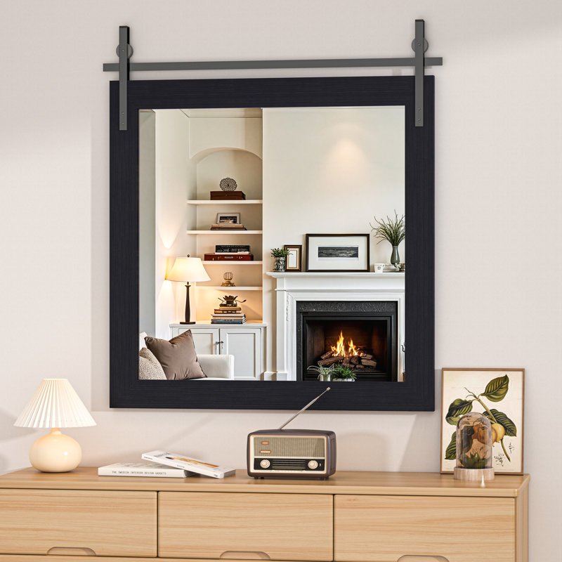 Miroir décoratif moderne en bois massif de style campagnard rustique, 31 po x 31 po, Noir