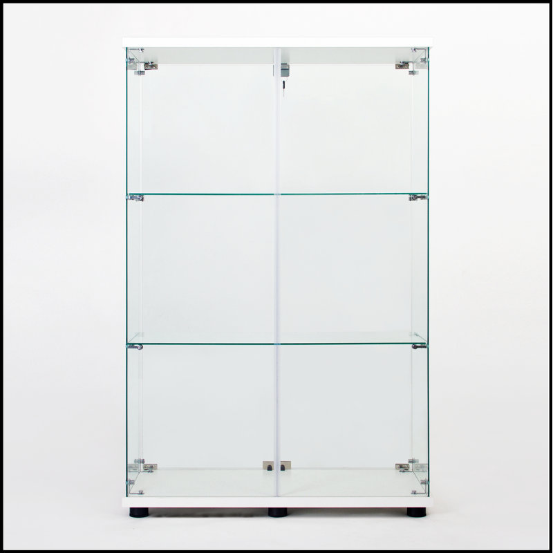 Vitrine à deux portes avec 3 tablettes, durable et sécuritaire pour les objets de collection et décoratifs., Blanc