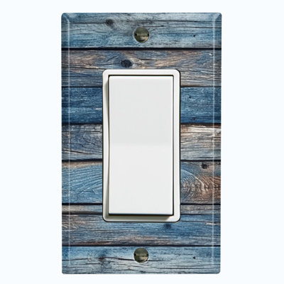 Blue Wood Fence Brown Nature Themed 1 - Gang Toggle Light Switch Standard Wall Plate