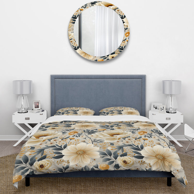 Literie neutre à motif de fleurs bohème beige, Housse de couette pour très grand lit et 2 très