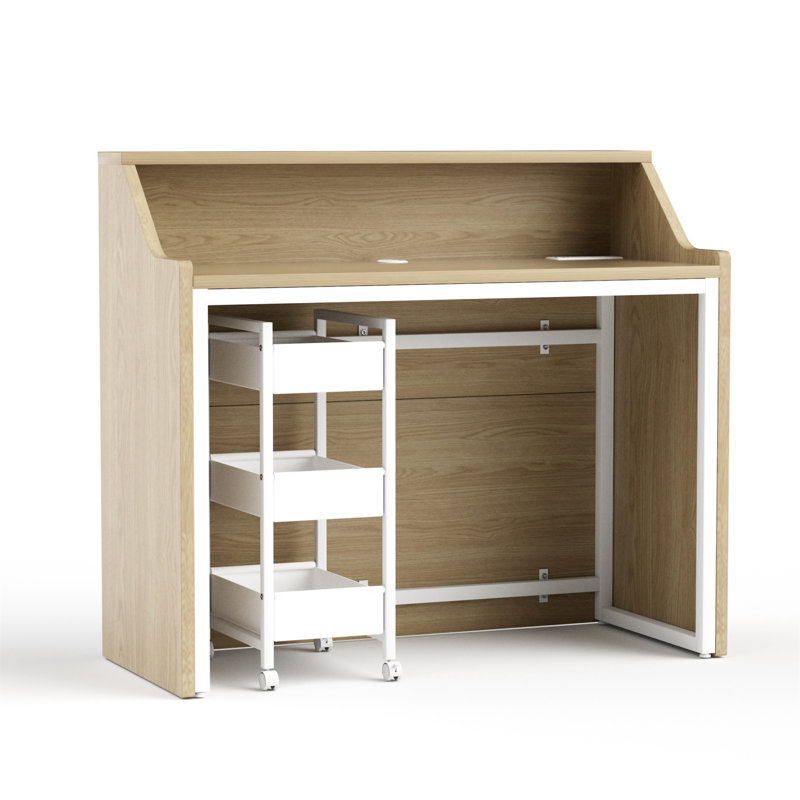 Bureau de réception de 46,5 pouces avec armoire de rangement, Natural/White