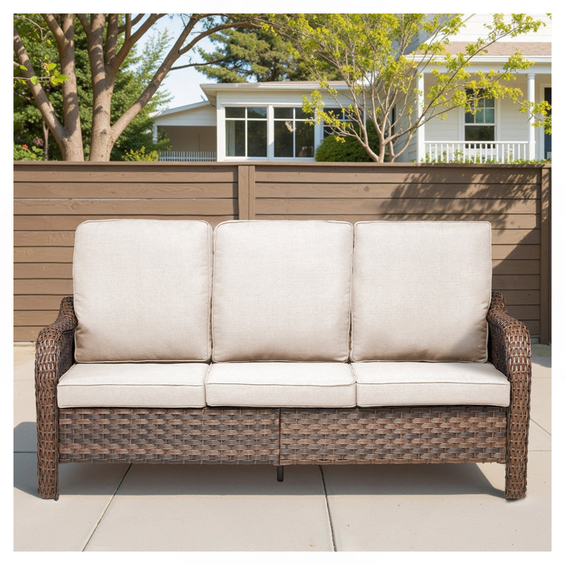 Ensemble de meubles d'extérieur en rotin d'osier 70,9 po 70 po, 3 sièges avec coussins de siège profonds, Beige