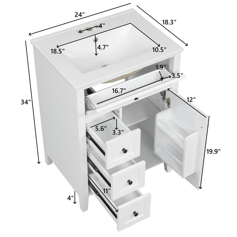 24" Single Bathroom Vanity Set, Black, White