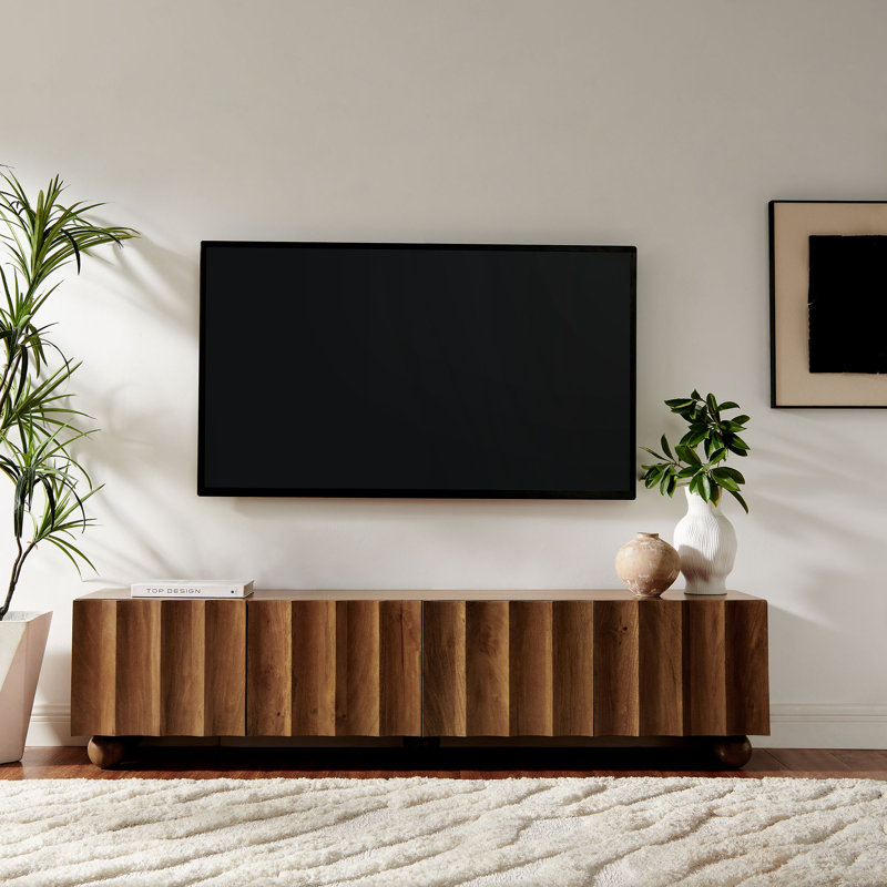 Sorren Scalloped Wood TV Stand, Walnut, 71"