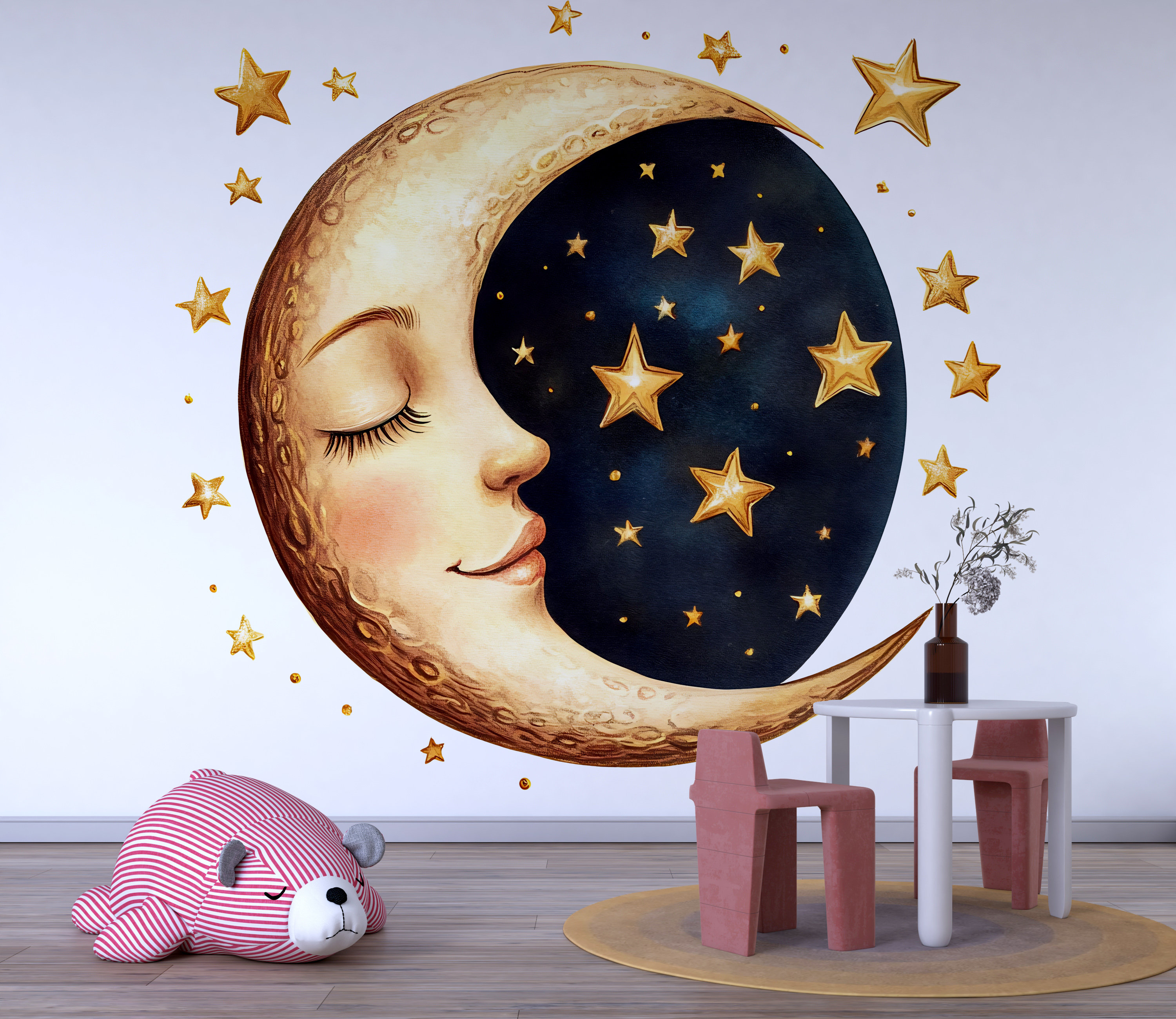 Trinx Moon And Stars Nursery Wall Decal – Gold Celestial Baby Room Wall ...