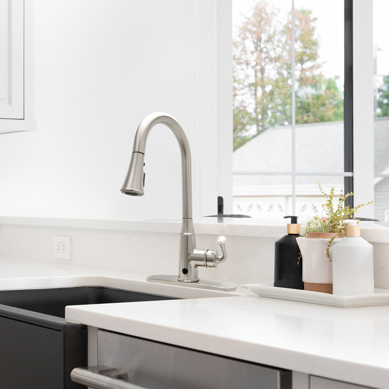 Robinet d'évier de cuisine à poignée simple sans contact avec plaque de pont JS 3 modes de pulvérisation