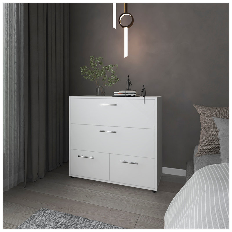 Commode blanche avec 4 tiroirs spacieux