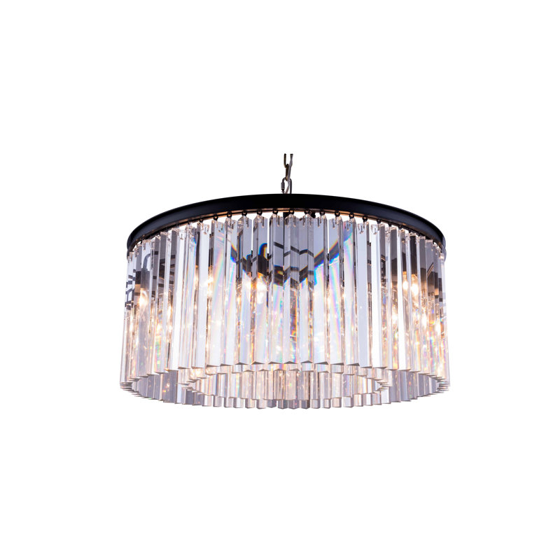 Lustre cylindrique unique à 8 lumières Yazmin, Cristal (transparent), H 13,5 po x l 31,5 po x P 31,5 po, Brun moka