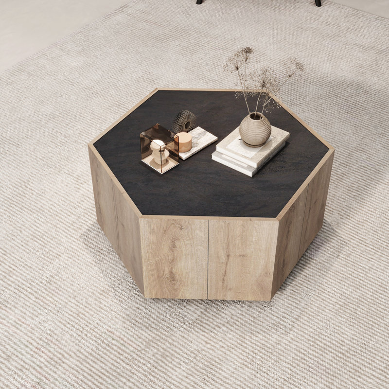 Hexagonal Retro Coffee Table With Dual Drawers