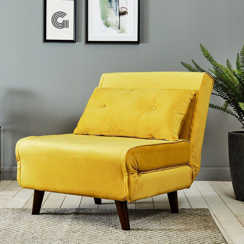 Trahan 1 Seater Fold Out Sofa Bed, 80cm H x 75cm W x 86.5cm D, Yellow