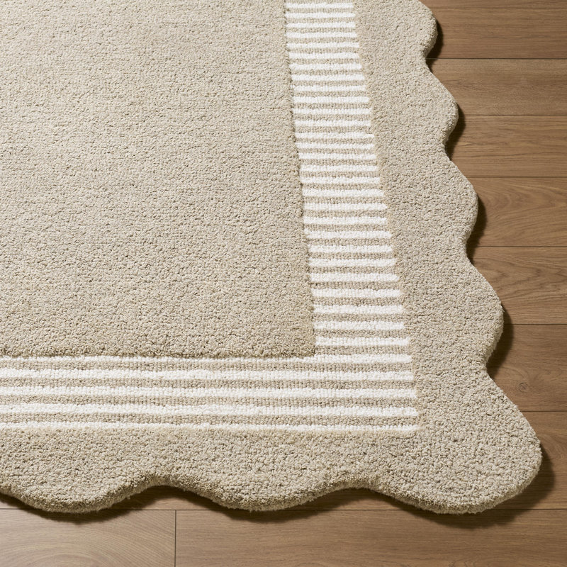Tapis fait à la main Cailean, Rectangulaire 8 pi x 10 pi, Blanc / Gris