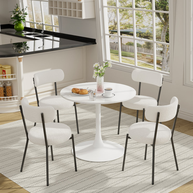 5 - Piece Round Pedestal Dining Set, White, White, White