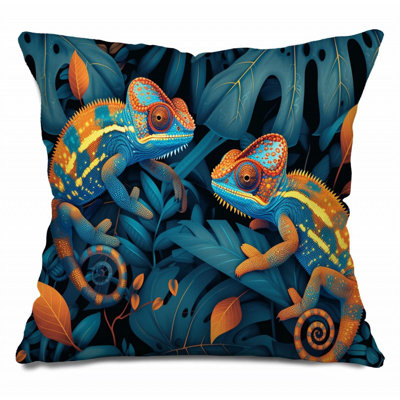Coussin décoratif caméléon, sergé de coton animal