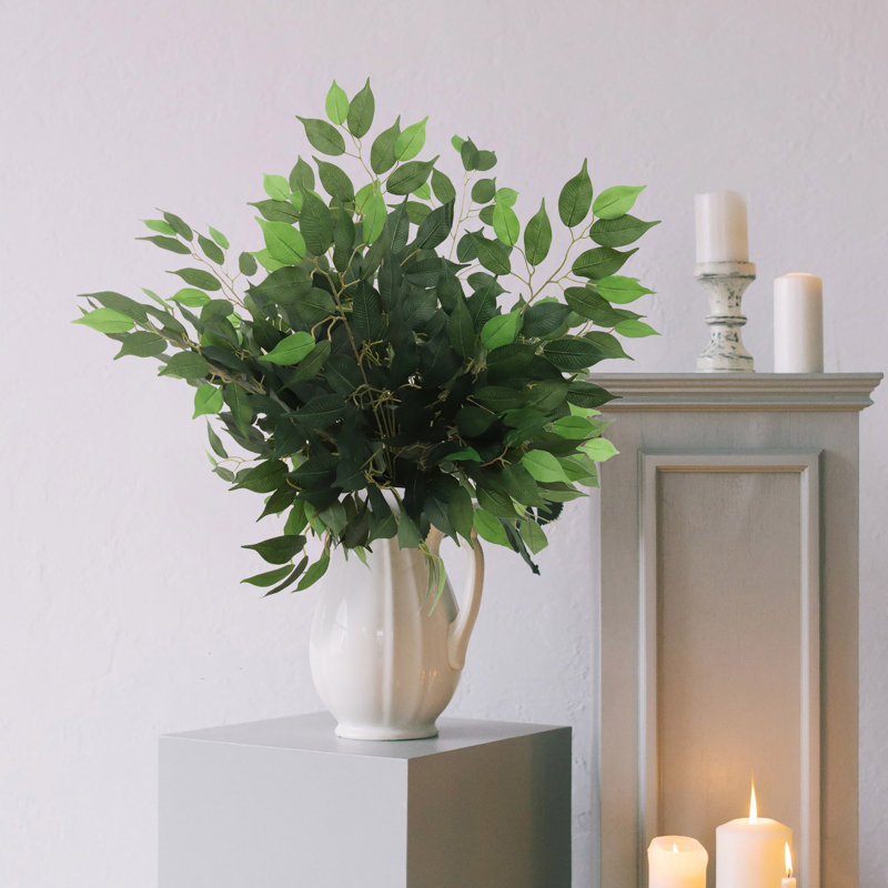 12-Pack Artificial Green Ficus Branches with 42 Silk Leaves, Lifelike Decorative Greenery, Ideal for Home, Office, and Event Arrangements