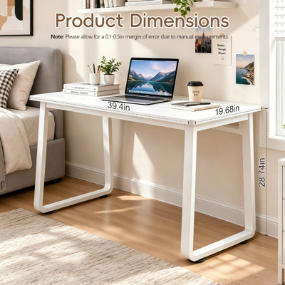 Bureau d'ordinateur moderne et simple de 100 cm (39,4 pouces), table d'écriture compacte pour le travail à domicile ou le bureau, blanc