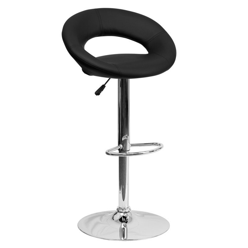 Orbit-Back Swivel Adjustable Stool in Black Vinyl with Chrome Base