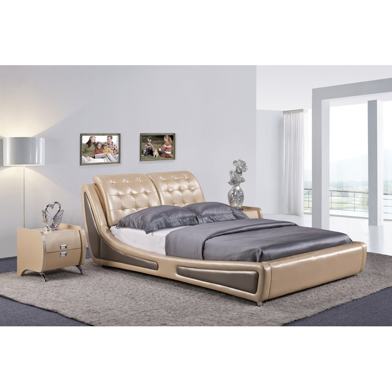 Iden Upholstered Platform Bed, Queen, Gold