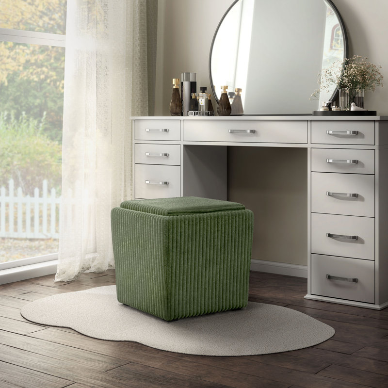 Pouf de rangement Bessler de 42 cm de large avec plateau rabattable, Vert